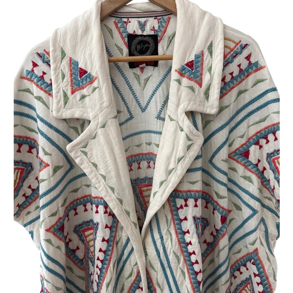 Johnny Was Biya Zendaya Embroidered Notched-Collar Kimono Pockets Size Small - Picture 9 of 11